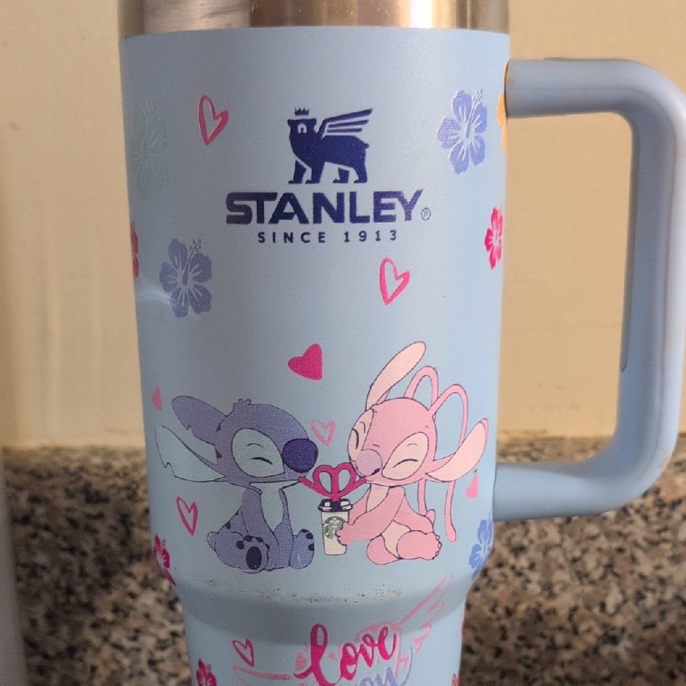 Stanley Blue Travel Mug with Cute Characters
